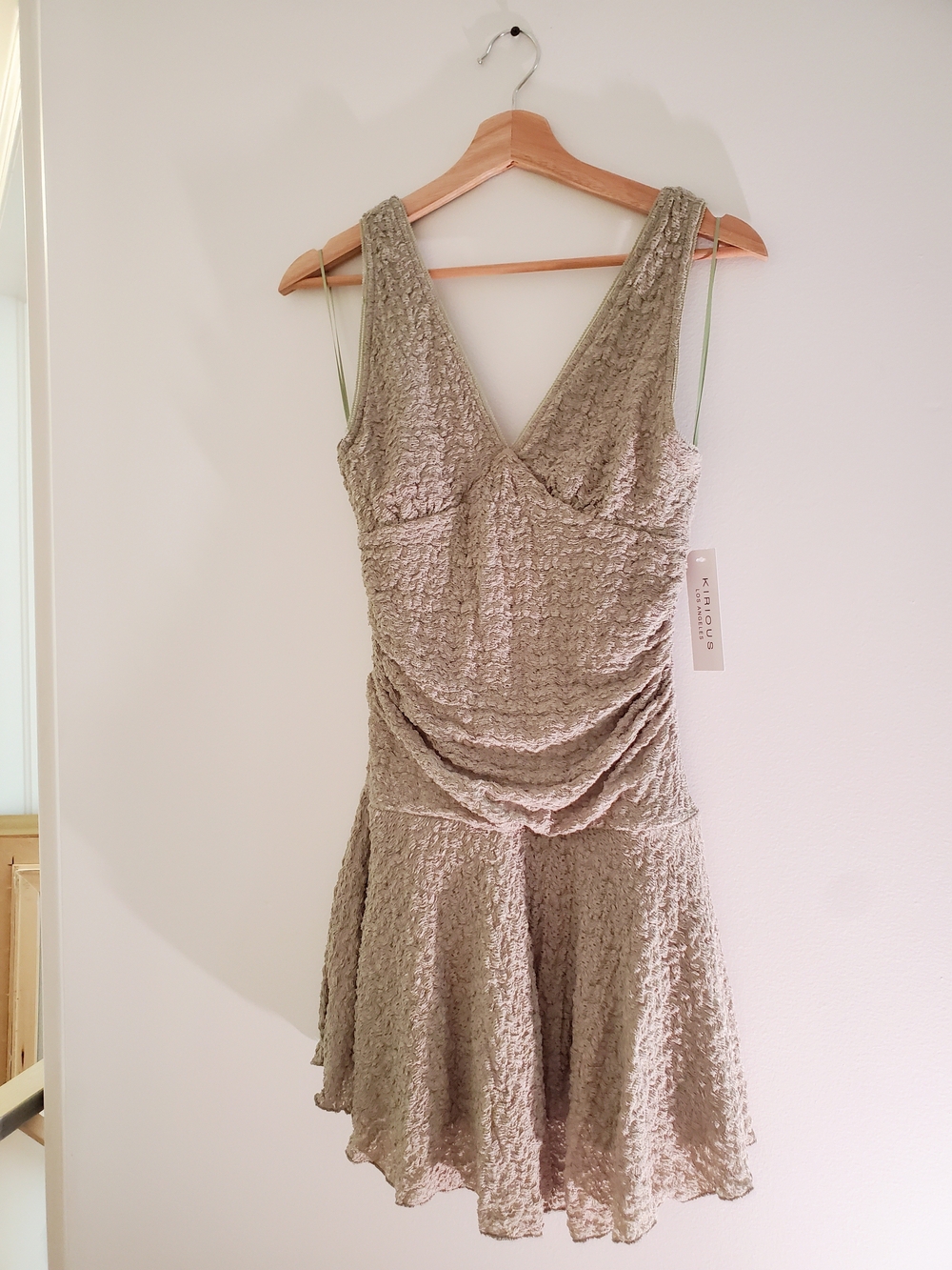 Sage Green Textured V-Neck Mini Dress